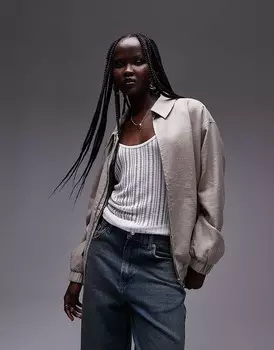 Льняной бомбер Topshop – каменно-бежевого цвета