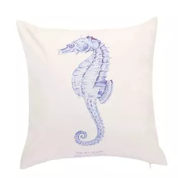 Льняной чехол на подушку с морским коньком синего цвета WLN