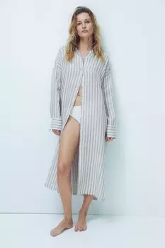 Льняной домашний кафтан H&M, бежевый