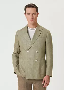 Льняной двубортный пиджак Beymen Club, хаки