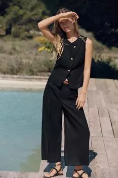 Льняной двубортный жилет-топ ZARA, черный