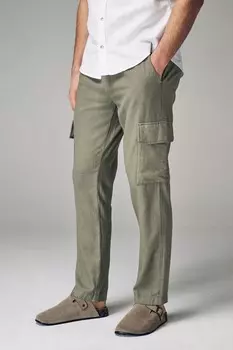 Льняной хлопковый эластичный карго с завязками на шнурке Next, зеленый