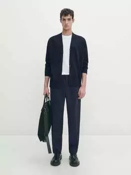 Льняной кардиган Massimo Dutti, синий