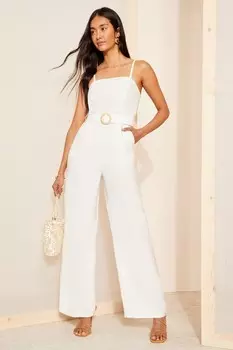 Льняной комбинезон Bandaeau с поясом из рафии Friends Like These, белый