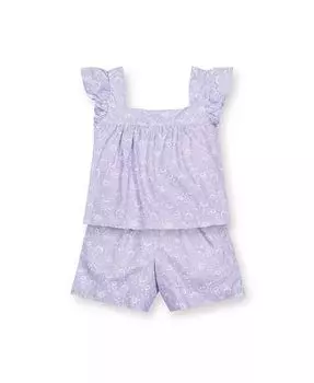 Льняной комбинезон без застежки из искусственного топа с развевающимися рукавами для девочек, детский Hope & Henry, фиолетовый