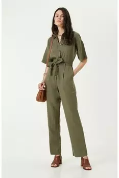 Льняной комбинезон цвета хаки с короткими рукавами Network, хаки