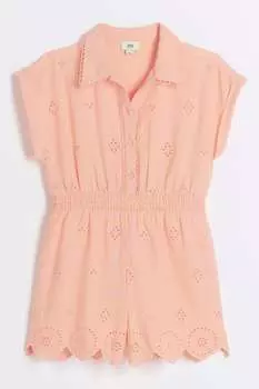 Льняной комбинезон для девочки кораллового цвета с вырезами River Island, розовый