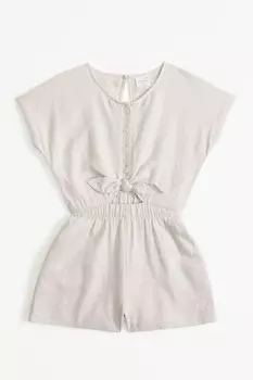 Льняной комбинезон кремового цвета с завязками спереди и короткими рукавами Abercrombie & Fitch, бежевый