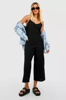 Льняной комбинезон-кюлот на бретельках Boohoo, черный