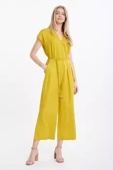 Льняной комбинезон с короткими рукавами GreenPoint, горчично-желтый