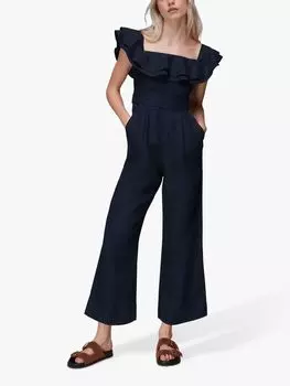 Льняной комбинезон с открытыми плечами Whistles Tabi, темно-синий