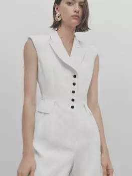 Льняной комбинезон с подплечниками Massimo Dutti, белый
