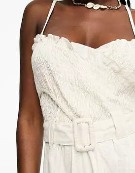 Льняной комбинезон с поясом и лифом ASOS DESIGN