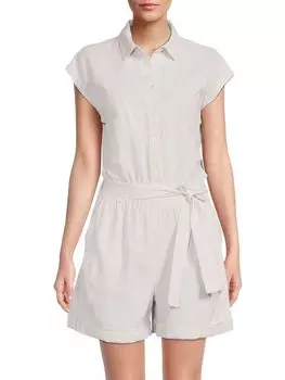 Льняной комбинезон с поясом Saks Fifth Avenue, серый