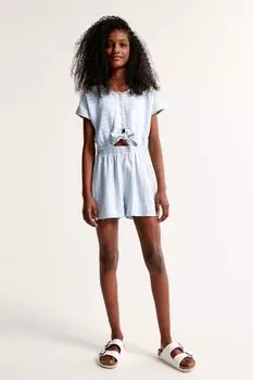 Льняной комбинезон в полоску с завязками спереди Abercrombie & Fitch, синий