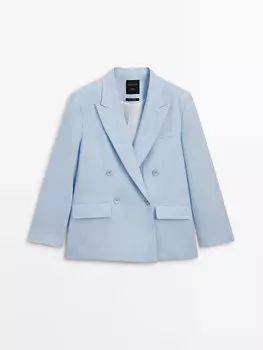 Льняной координационный пиджак с подплечниками Massimo Dutti, голубой
