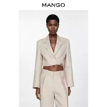 Льняной костюм Mango с коротким воротником и открытой талией, кремовый