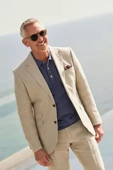 Льняной костюм Signature leomaster slim fit: куртка Next, бежевый