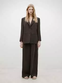 Льняной костюмный пиджак на двух пуговицах Massimo Dutti, коричневый