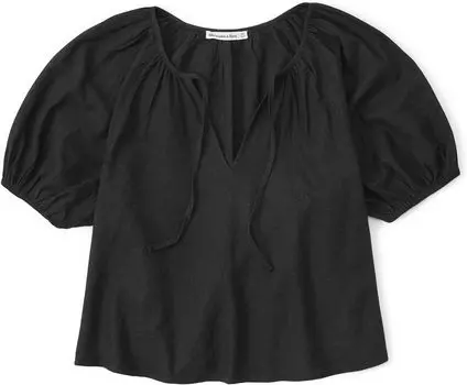 Льняной крестьянский топ Abercrombie & Fitch, черный