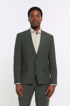 Льняной однобортный пиджак River Island, зеленый