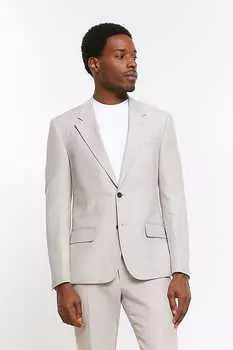 Льняной однобортный пиджак узкого кроя River Island, серый