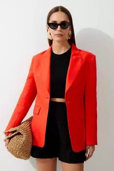 Льняной однобортный удлиненный пиджак премиум-класса Karen Millen, красный