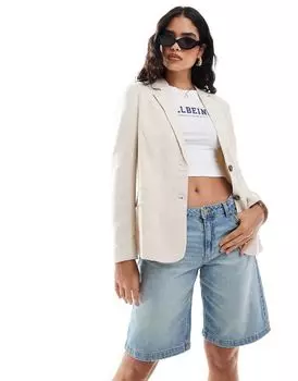 Льняной пиджак свободного кроя Miss Selfridge натурального цвета