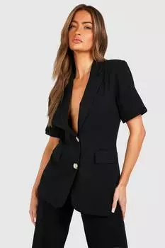 Льняной пиджак свободного кроя с короткими рукавами boohoo, черный