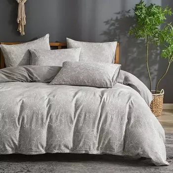 Льняной пододеяльник Ivellow Queen, Floral Light Grey