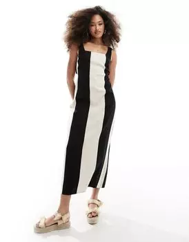 Льняной сарафан миди с квадратным вырезом и завязками на спине ASOS DESIGN