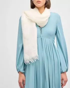 Льняной шарф в тон с бахромой Max Mara, цвет White