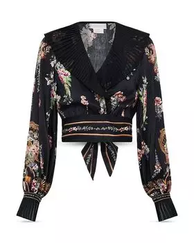 Льняной шелковый цветочный топ-ракушка Camilla, мультиколор