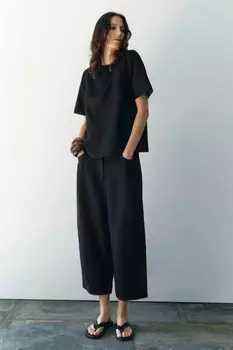 Льняной смешанный топ ZARA, черный