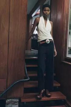 Льняной смешанный топ ZARA, устрично-белый