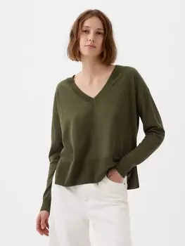 Льняной свитер с разрезами Gap, зеленый