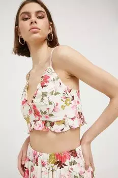 Льняной топ Abercrombie & Fitch, бежевый