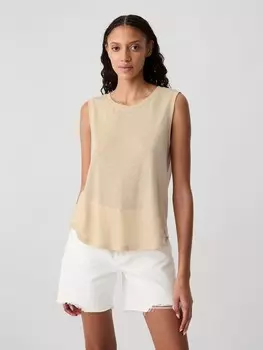 Льняной топ без рукавов Gap, бежевый