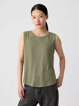 Льняной топ без рукавов Gap, зеленый