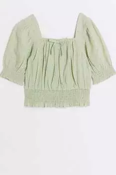 Льняной топ для девочки-доярки River Island, зеленый