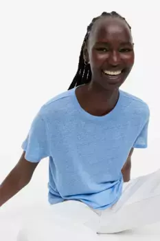 Льняной топ H&M, синий