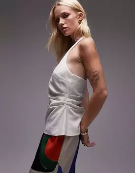 Льняной топ-халтер Topshop в натуральном цвете