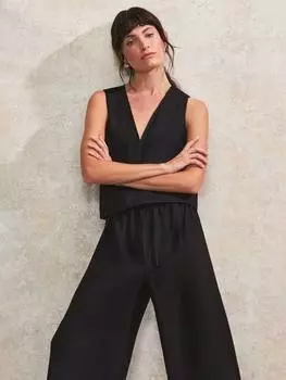 Льняной топ-ракушка с богатым v-образным вырезом Ro&Zo, черный