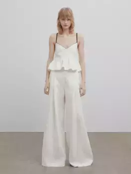 Льняной топ с баской - studio Massimo Dutti, белый