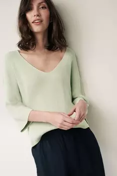 Льняной топ с короткими рукавами и V-образным вырезом Next, зеленый