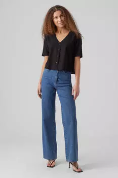 Льняной топ с короткими рукавами Vero Moda, черный