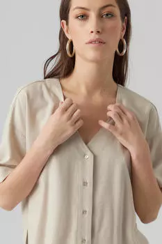 Льняной топ с короткими рукавами Vero Moda, серый