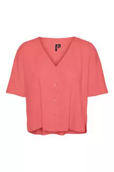 Льняной топ с короткими рукавами Vero Moda, красный