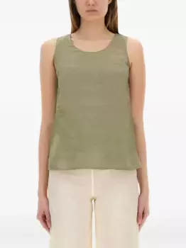 Льняной топ с круглым вырезом 120% Lino, зеленый