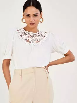 Льняной топ с оборками и рукавами Monsoon, цвет слоновой кости